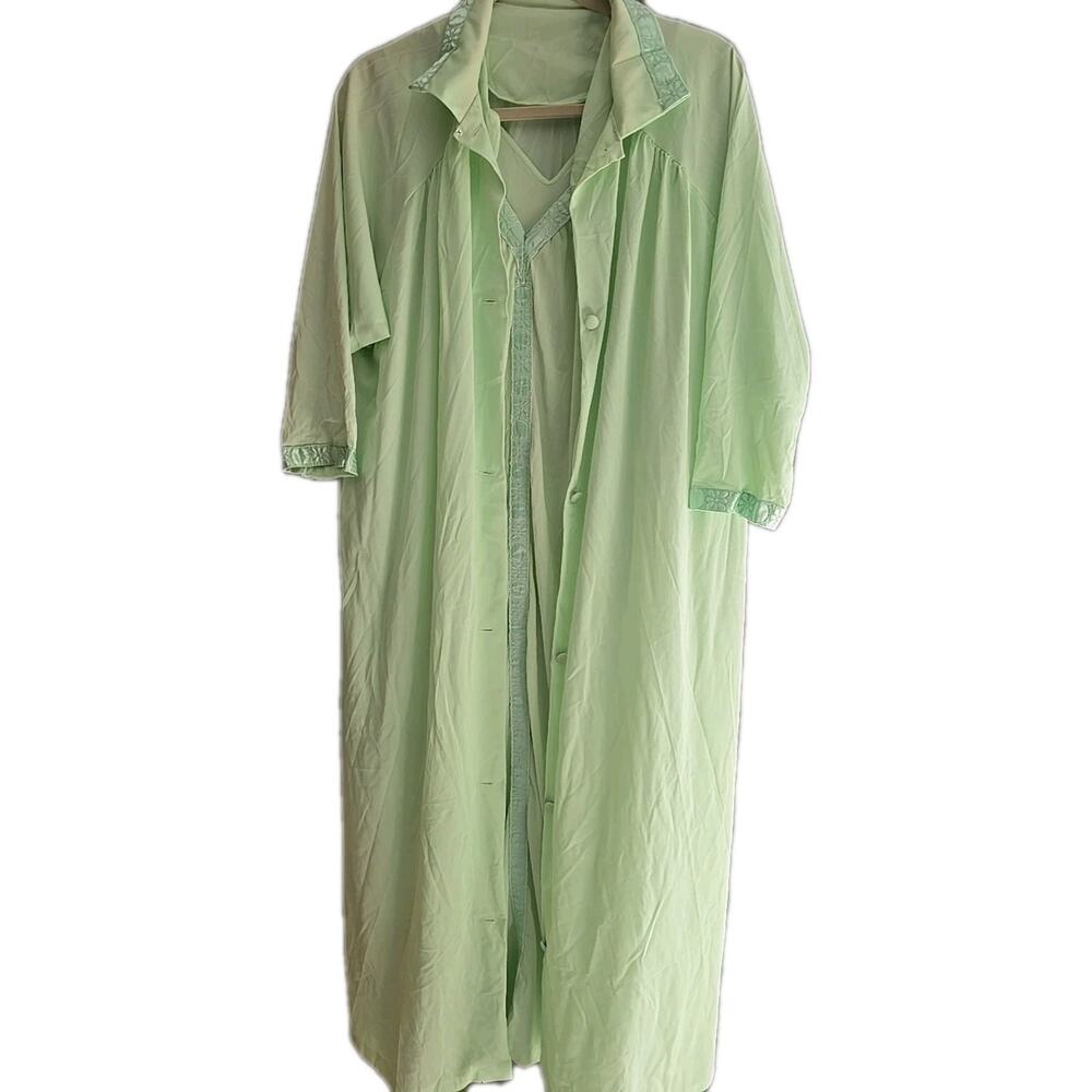 VTG Lorraine Lime Green 2 Piece Tank Dress & Robe Sleepwear Womans Size‎ Large